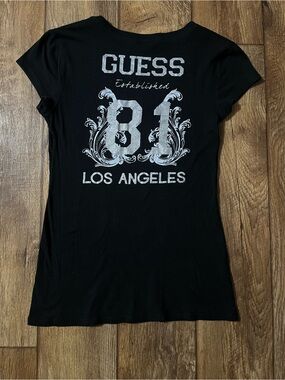 Vintage GUESS Black Tee with Silver Los Angeles 81 Graphic
